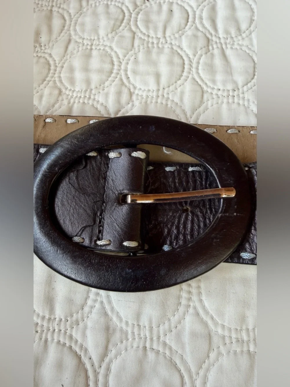 White House Black Market leather belt with large oval buckle